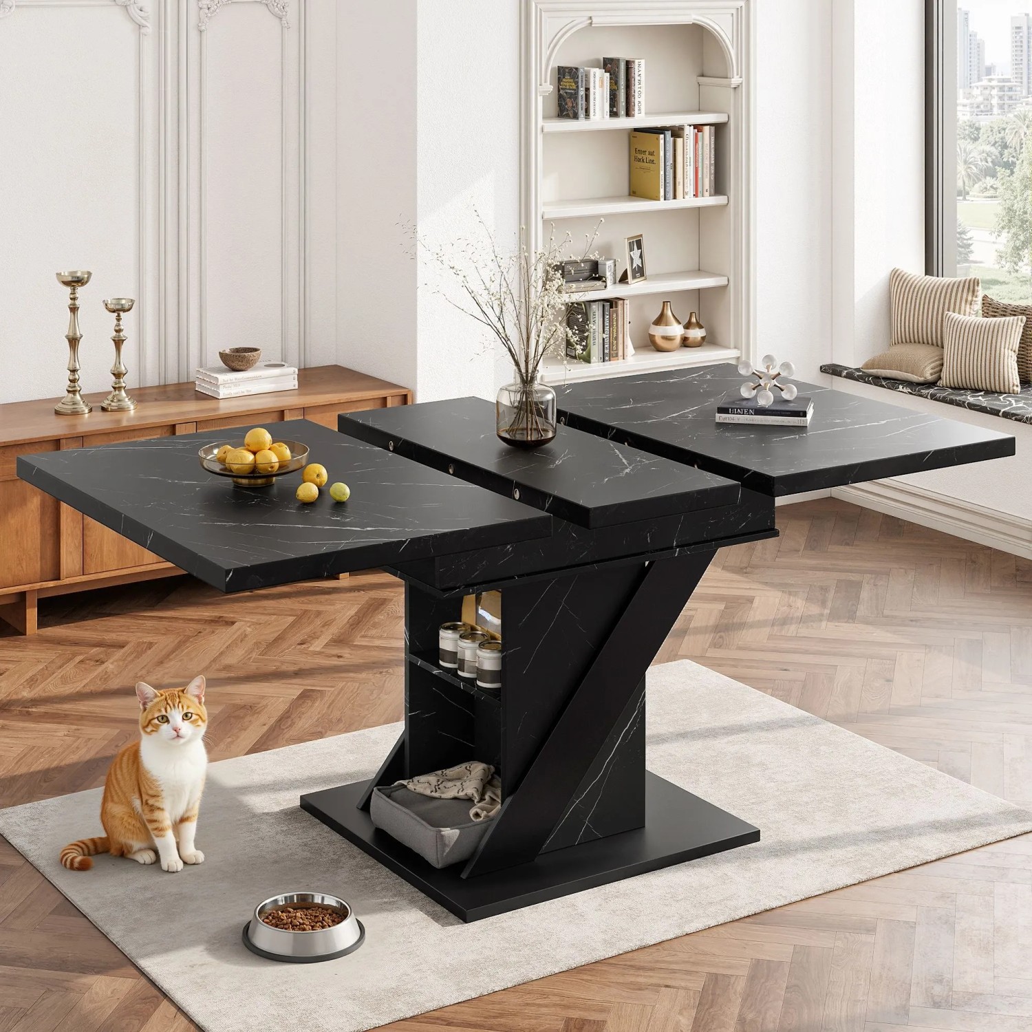 okwish Esstisch Teleskoptisch in Schwarzer Marmoroptik Ausziehbar 110-140 x 80 cm kaufen bei OBI
