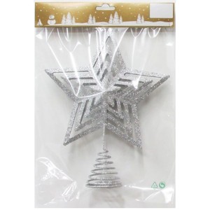 Baumspitze Stern aus Metall mit Silbernem Glitzer 20 x 25 cm