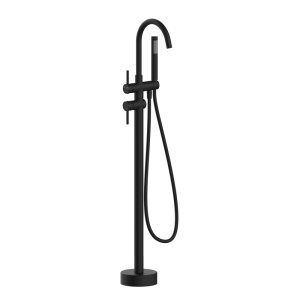 Ottofond freistehende Wannenarmatur STA6003 in Schwarz-matt mit Handbrause und runder Basis.