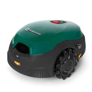 Robomow RT700 Mähroboter für Rasen bis 700 m², grün-schwarz, mit grobstolligen Rädern.