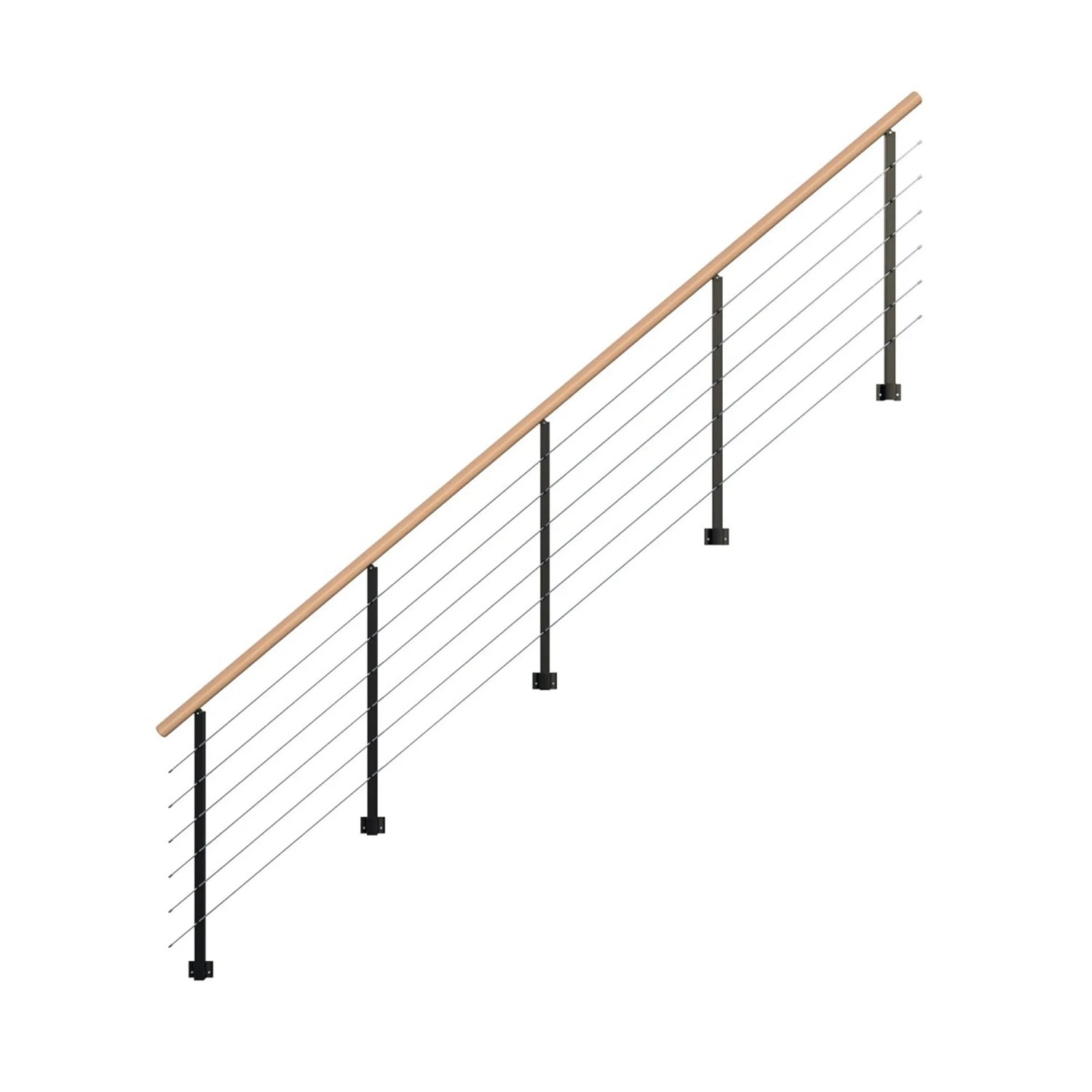StarWood Metallgeländer Kos mit Rundhandlauf Buche 425 cm Schwarz FSC®_2