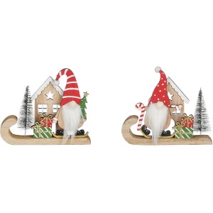 2er Set: House of Seasons Deko-Gnome auf Schlitten, Holz, 14cm, Weihnachtsdeko.