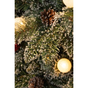 Detailaufnahme Black Box Trees Kaprun Weihnachtsbaum, 60cm, mit Schnee, Zapfen und LED-Lichtern.