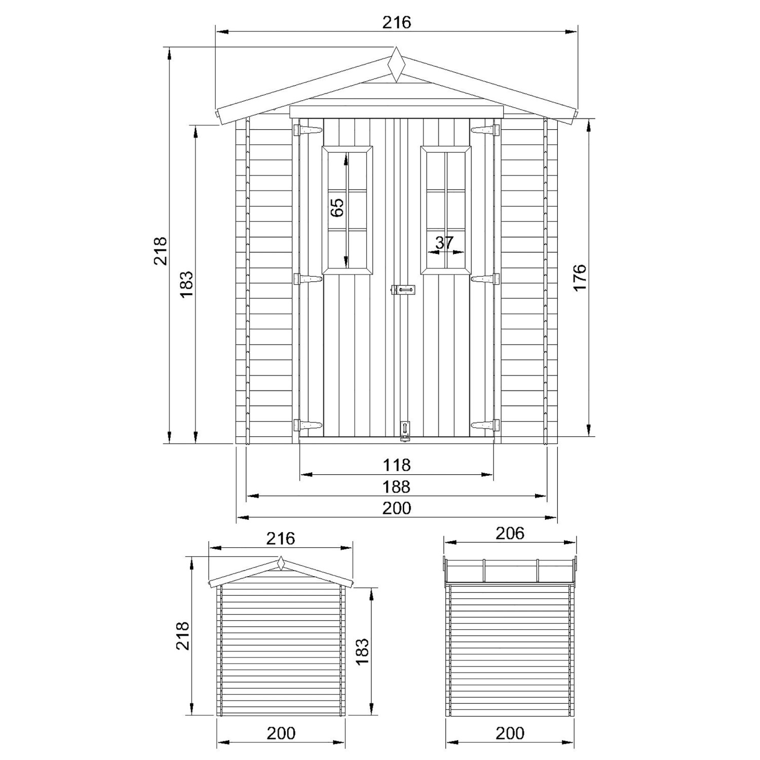Timbela Holz-Gartenhaus M343C 3,53 m² mit kleinen Fenstern ohne Boden_5