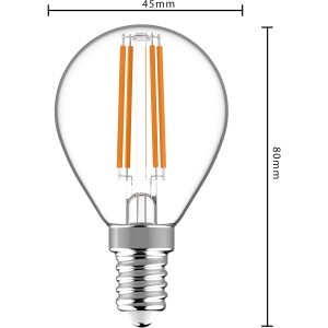 LED-Filament Leuchtmittel E14 Globe G45, 4,5W, warmweiß, Ø 4,5 cm.