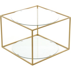 Kayoom Beistelltisch Cody, klar/gold, mit Glasplatten und offenem, würfelförmigem Metallgestell.