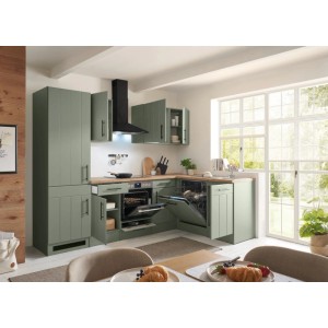 Respekta Winkelküche Anton Landhaus Schilfgrün 280 cm mit Einbau Herd-Set