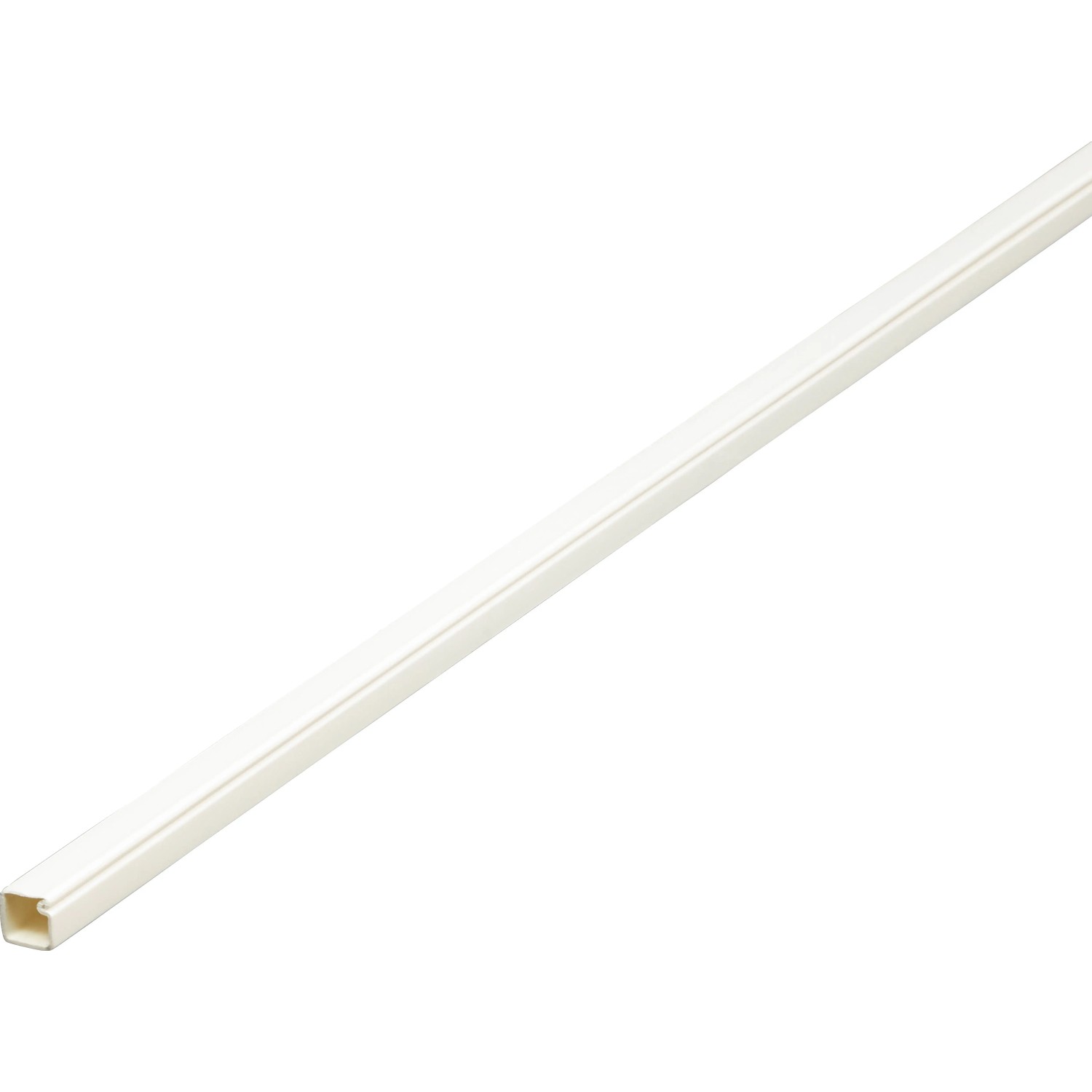 Weißer Mini-Kabelkanal, 10x10 mm, 2 m lang, zur Kabelverlegung.
