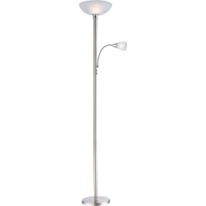 Globo LED-Stehleuchte Blade, Nickel matt mit Alabasterglas, Deckenfluter mit Leselampe.