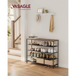 Vasagle Schuhregal mit 5 Ebenen in Braun-Schwarz, ideal für Flur und Schlafzimmer.