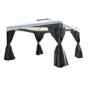 Sojag Pavillon Malta 1014, schwarz, mit Vorhängen und Moskitonetzen.