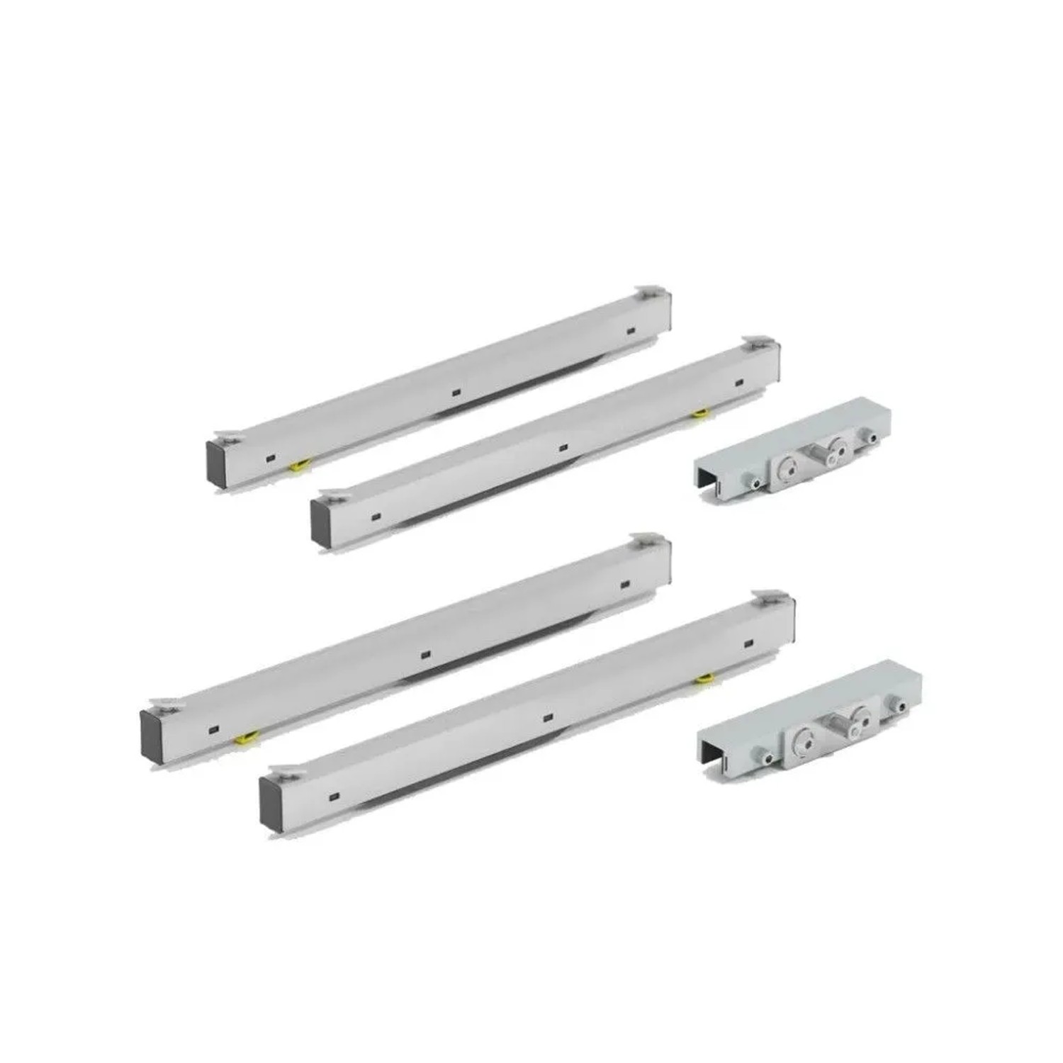 Aluminium SoftClose Dämpfer und Laufwagen für Levidor Doppelglasschiebetür Komplettset. Zubehör für sanftes Schließen.