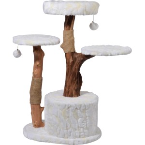 Weißer Dobar Kratzbaum Frosty mit Naturstämmen, Katzenhöhle und Liegeflächen.