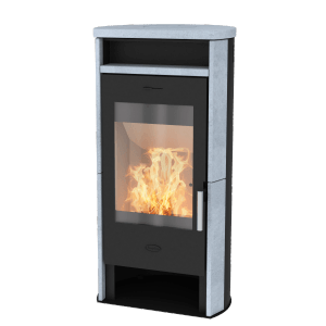 Fireplace Kaminofen Santa Fe Speckstein, 6 kW, mit Holzfach und Sichtscheibe.
