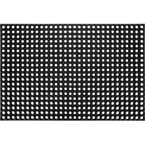Schwarze Gummiringmatte 80x120 cm mit Lochmuster. Rutschfeste Fußmatte für den Außenbereich, wasserdurchlässig.