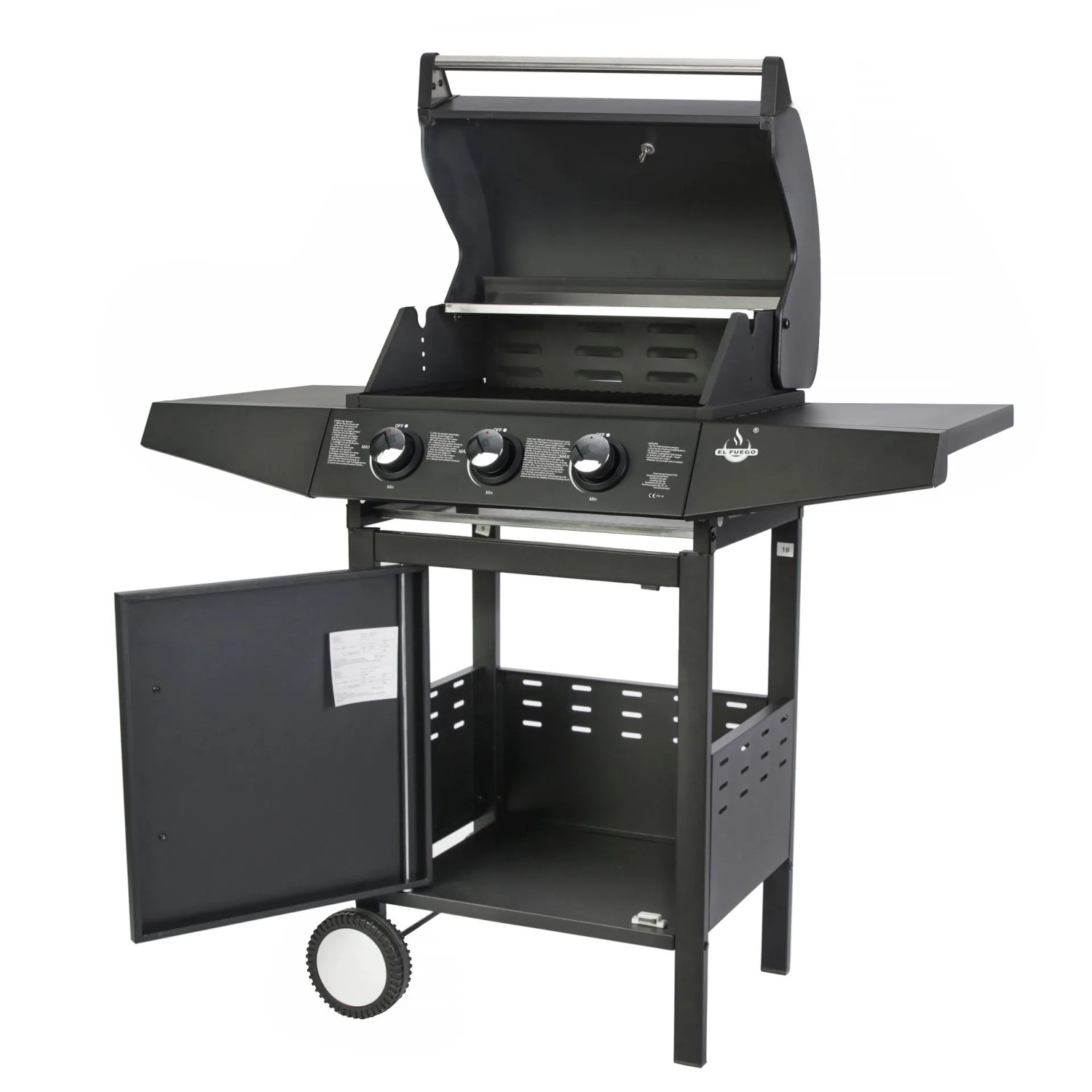 El Fuego Gasgrill San Angelo mit 3 Brennern, Unterschrank und Seitenablage.