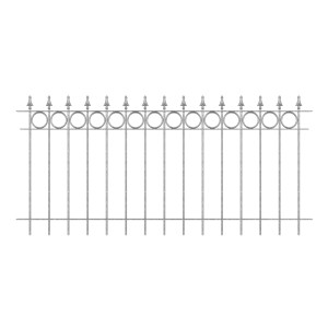 Eleo Zaun Belluno, feuerverzinkt, 96 cm hoch. Gartenzaun mit Kreisdekoren und Pinien-Spitzen.