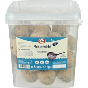 Eimer mit 30 Elles Meisenknödel ohne Netz, Wildvogelfutter für Gartenvögel.