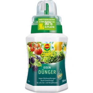 Compo Eisendünger 250ml Flasche mit Dosierkappe, zur Behandlung von Eisenmangel bei Pflanzen.
