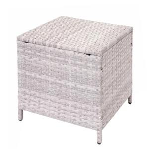 Hocker der MCW Poly-Rattan-Garnitur A29 in Hellgrau. Gartenmöbel mit kubischer Form und Rattan-Optik.