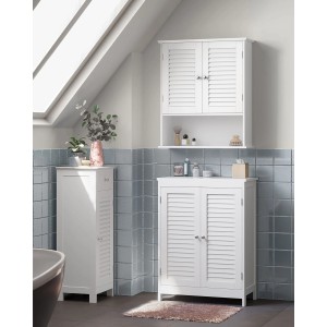 Songmics Badezimmerschrank Saggio mit Lamellentüren und Offenem Fach Weiß