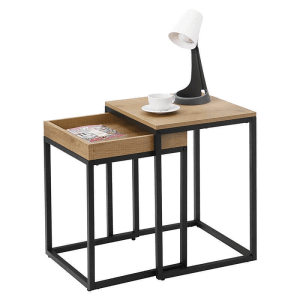 Songmics Nachttisch-Set im Industrie-Design, 2-teilig, braun-schwarz.