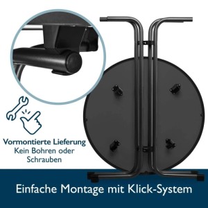 Detailaufnahme: Schwarzer Beautissu Stehtisch Bellini Ø 80cm mit einfacher Klick-Montage.