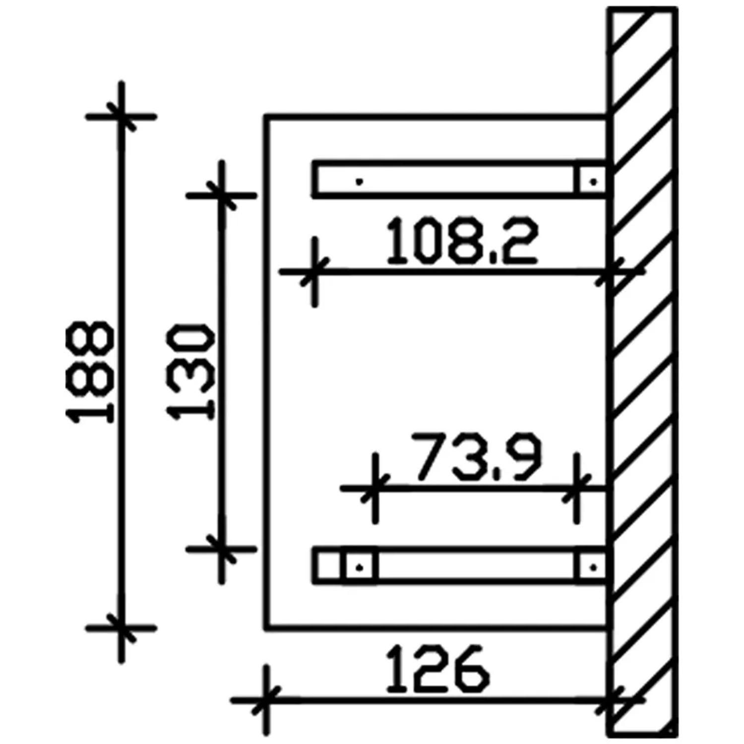 Technische Zeichnung des Skan Holz Haustür-Vordachs Wesel 3, Maße: 188 x 126 cm.