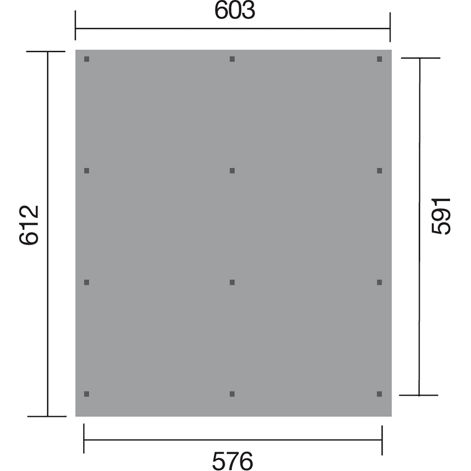 Draufsicht Weka Doppelcarport 618, Maße 603x612cm, ohne Dachplatten.