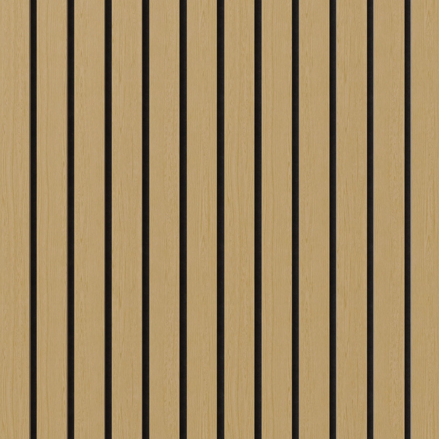 Akustikpaneel Eiche, brandhemmend, mit schwarzen Filzstreifen. Wand- und Deckenverkleidung.