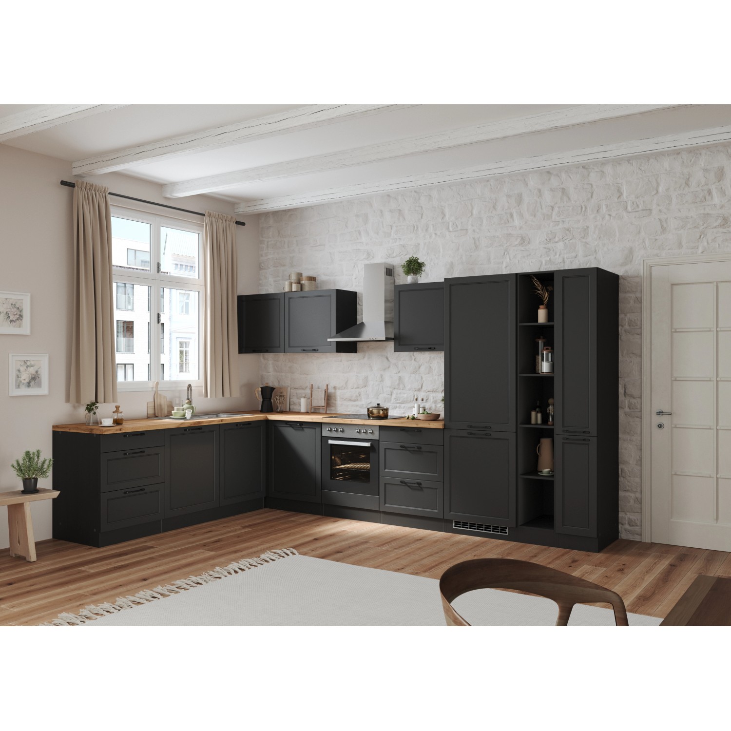 Moderne Held Winkelküche Kempten, 360 cm, in Graphit/Grau ohne E-Geräte. Küchenzeile im Landhausstil.