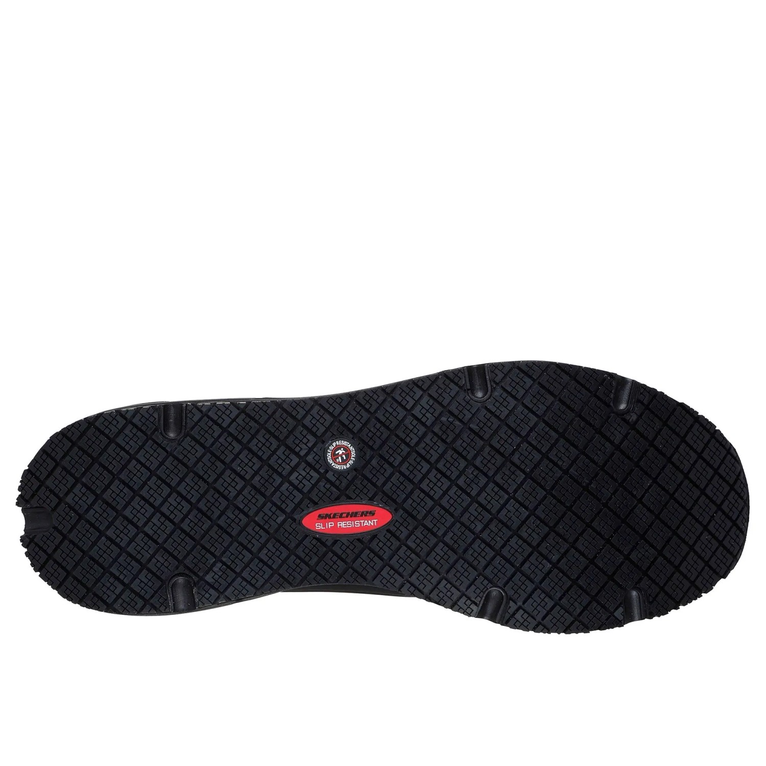 Schwarze, profilierte Laufsohle der Skechers Sutal Uno SR Herren Arbeitsschuhe mit rutschhemmender Oberfläche.