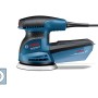 Bosch Professional GEX 125-1 AE Exzenterschleifer mit Staubbox und Schleifblatt.