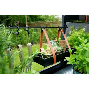 Juliana Aluregal, 1 Sektion, schwarz, abnehmbar, für Gewächshäuser, mit Lederaufhängung und Gartenzubehör.