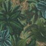 AS-Creation Vliestapete mit Dschungel- und floralem Muster in Grün, Gelb und Blau.