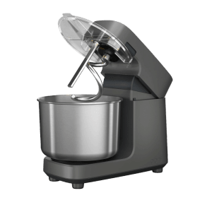 Ooni Spiralmixer Halo Pro in Anthrazit-Grau mit Knethaken und Edelstahlschüssel.