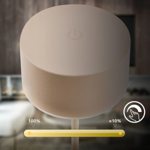 Beige LED-Tischleuchte KIRA mit Akku, dimmbar und für Innen- & Außenbereich geeignet.