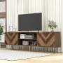 okwish TV Schrank mit Türen und Fächern und Gold Griffen für Wohnzimmer 155x38x48cm Natur_2