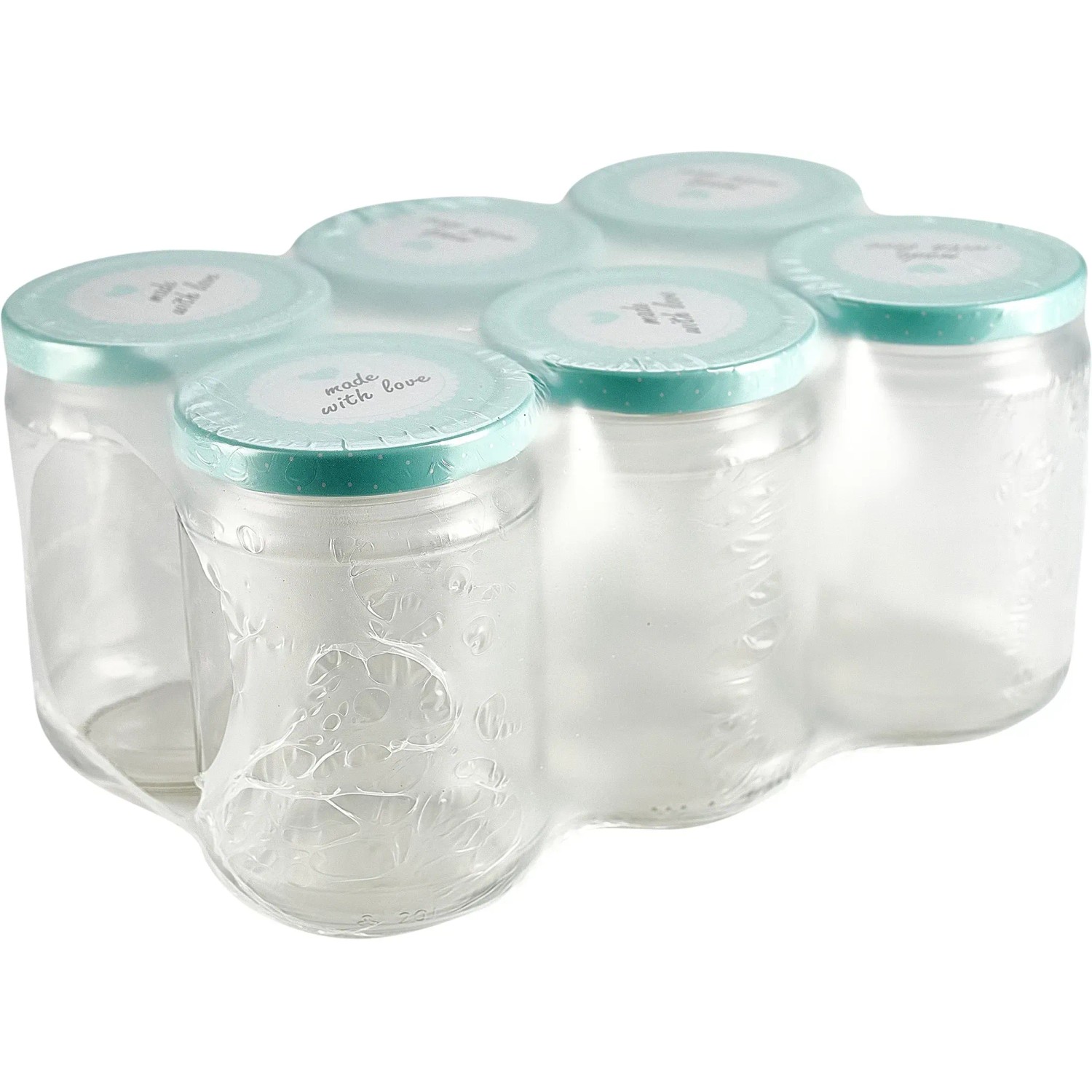 6er Pack Einmachgläser 390ml mit mintfarbenen Schraubdeckeln für Marmelade und Co.