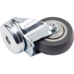 Lenkrolle Ø 50 mm mit Rückenloch, Kugellager und grauem Gummirad. Traglast 45 kg.