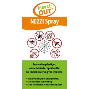 Insect-Out Nezzi-Spray 500ml: Spray zur Insektenabwehr ohne Insektizide, mit Spinnennetz-Symbolen.