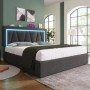 okwish Polsterbett 140x200cm mit LED USB C Stauraum Jugendzimmer Grau ohne Matratze_3