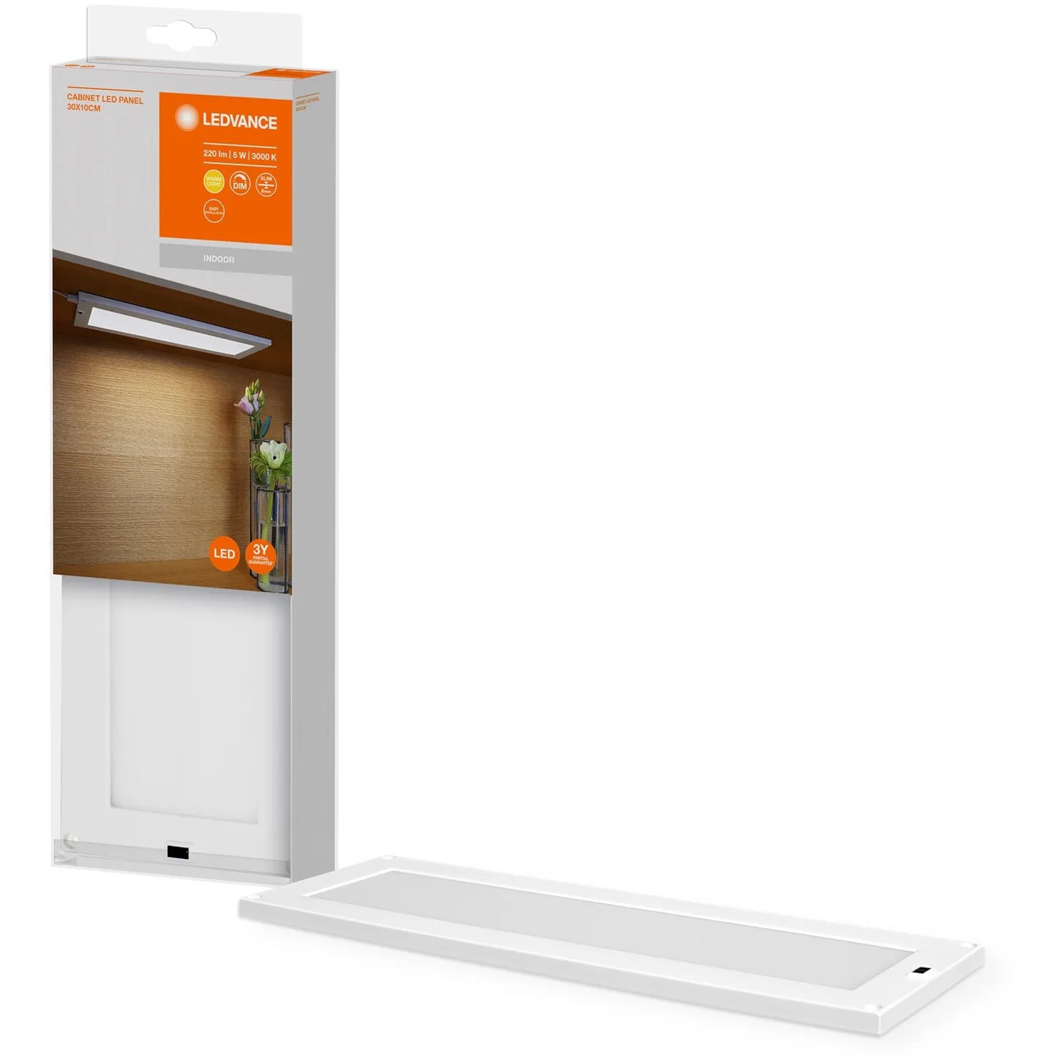 Ledvance LED-Unterbauleuchte Cabinet Panel, 30x10 cm, weiße Niedervoltleuchte mit Bewegungssensor.