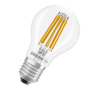 Osram LED-Lampe E27 in Glühlampenform A100, 7.2W, warmweißes Licht, Filament-Technologie.