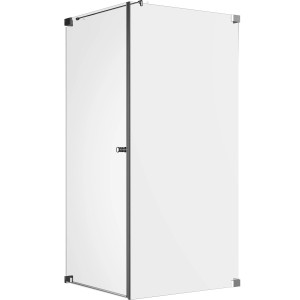 Eckdusche Brava mit Drehtür und Seitenwand, Chrom, rahmenlose Duschkabine mit Klarglas.