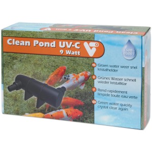 Verpackung des VT UV-C Teichklärer Clean Pond 9 Watt mit Teichfischen.