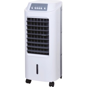 Weißer, mobiler Luftkühler LK 65-73 mit Rollen und Bedienfeld. Ventilator für angenehme Kühlung.