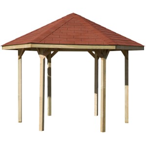 Weka Pavillon 656 Sparset mit roten Dachschindeln, 6-Eck Gartenlaube aus Holz.