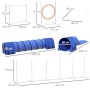 Diagramm des PawHut Hunde Agility Sets: Hürde, Sprungreifen, Tunnel, Slalomstangen, Pausenbox. Weiß, Orange, Blau.
