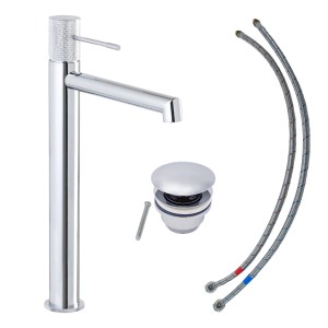 Schöner Wohnen Waschtischarmatur Kadia, Chrom, mit Ablaufgarnitur und Anschlussschläuchen.